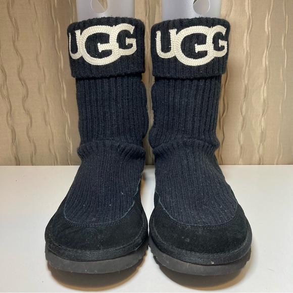 UGG Black Knit Women's 10 Side Zip Mid-Calf 1105709 Pull On Winter Boots - Picture 3 of 16